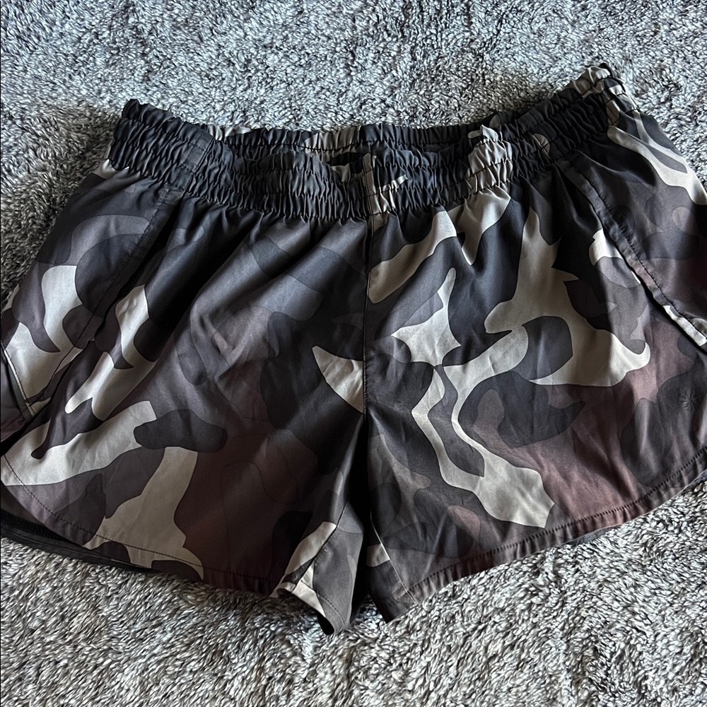 Athleta Black and Gray Camouflage Athletic Shorts